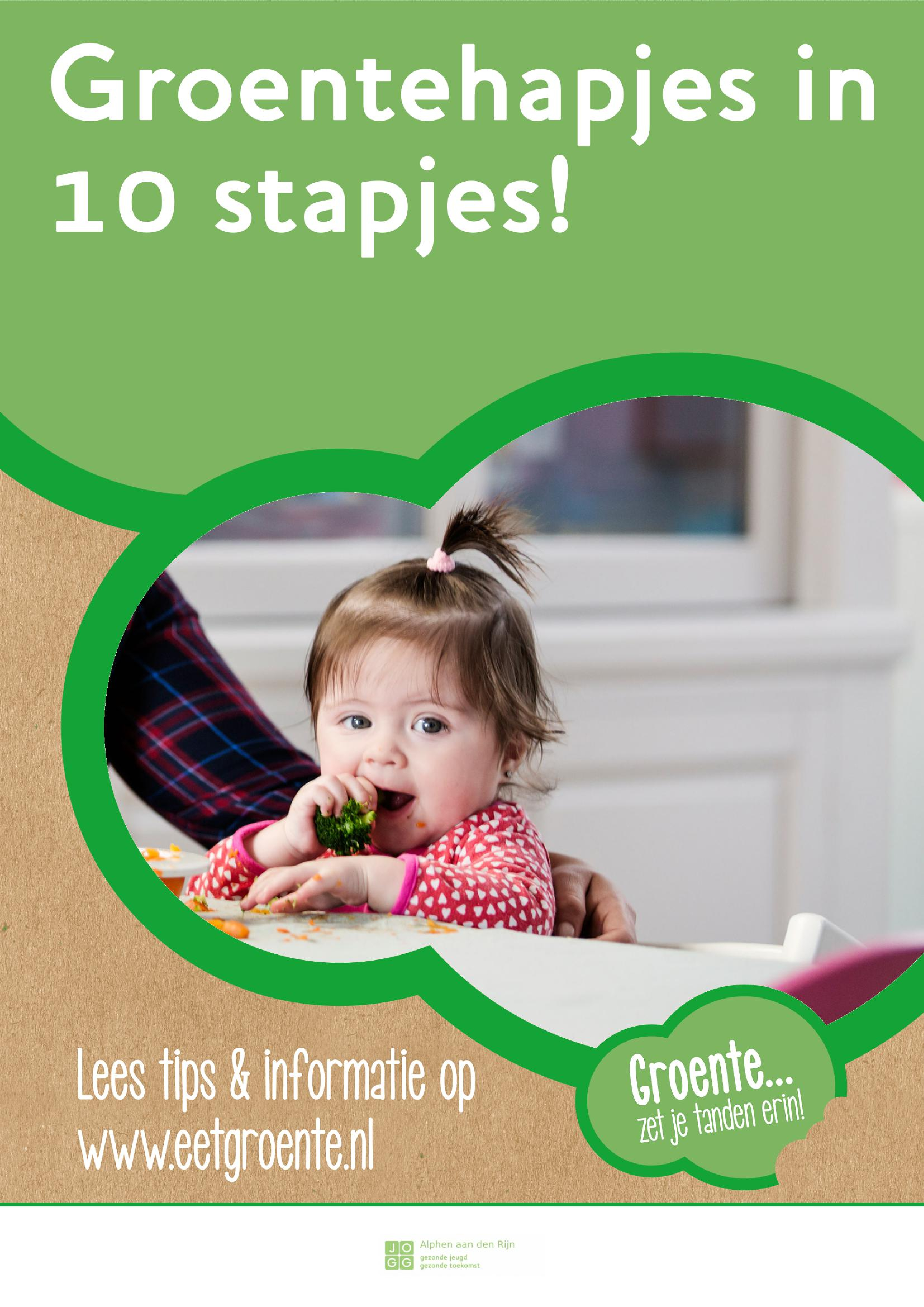 Poster JOGG met betrekking tot Groentehapjes in 10 stapjes verwijzend naar www.eetgroente.nl