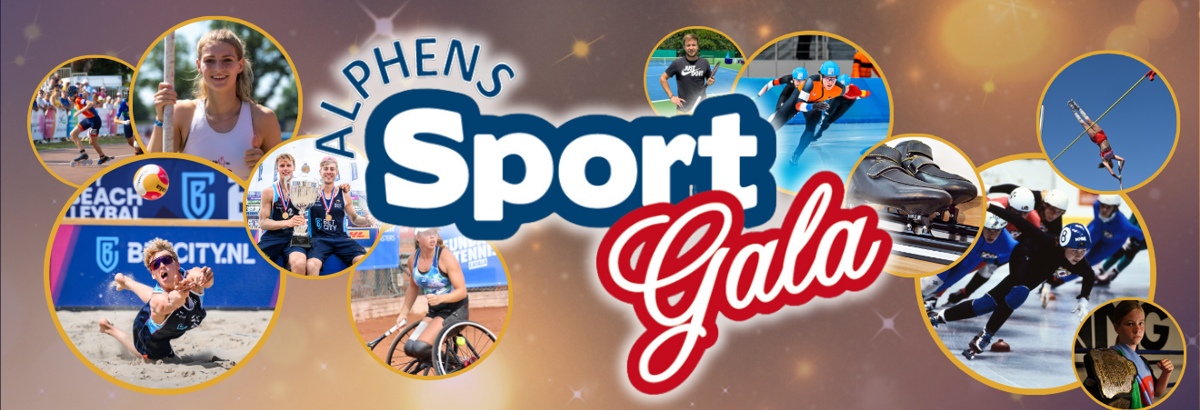 Banner met logo van Alphens Sportgala en foto's van de genomineerden.