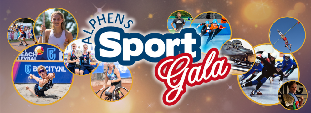 Banner met logo van Alphens Sportgala en foto's van de genomineerden.