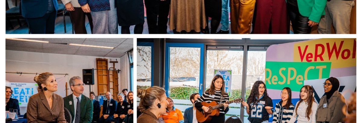 collage van afbeeldingen van bezoek van Koningin Maxima aan basisschool de Stromen