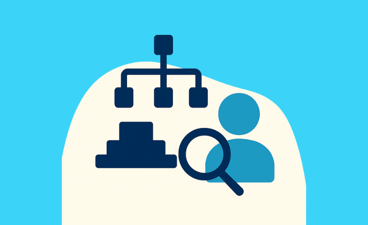 Getekende weergave persoon, vergrootglas en organisatiemodel