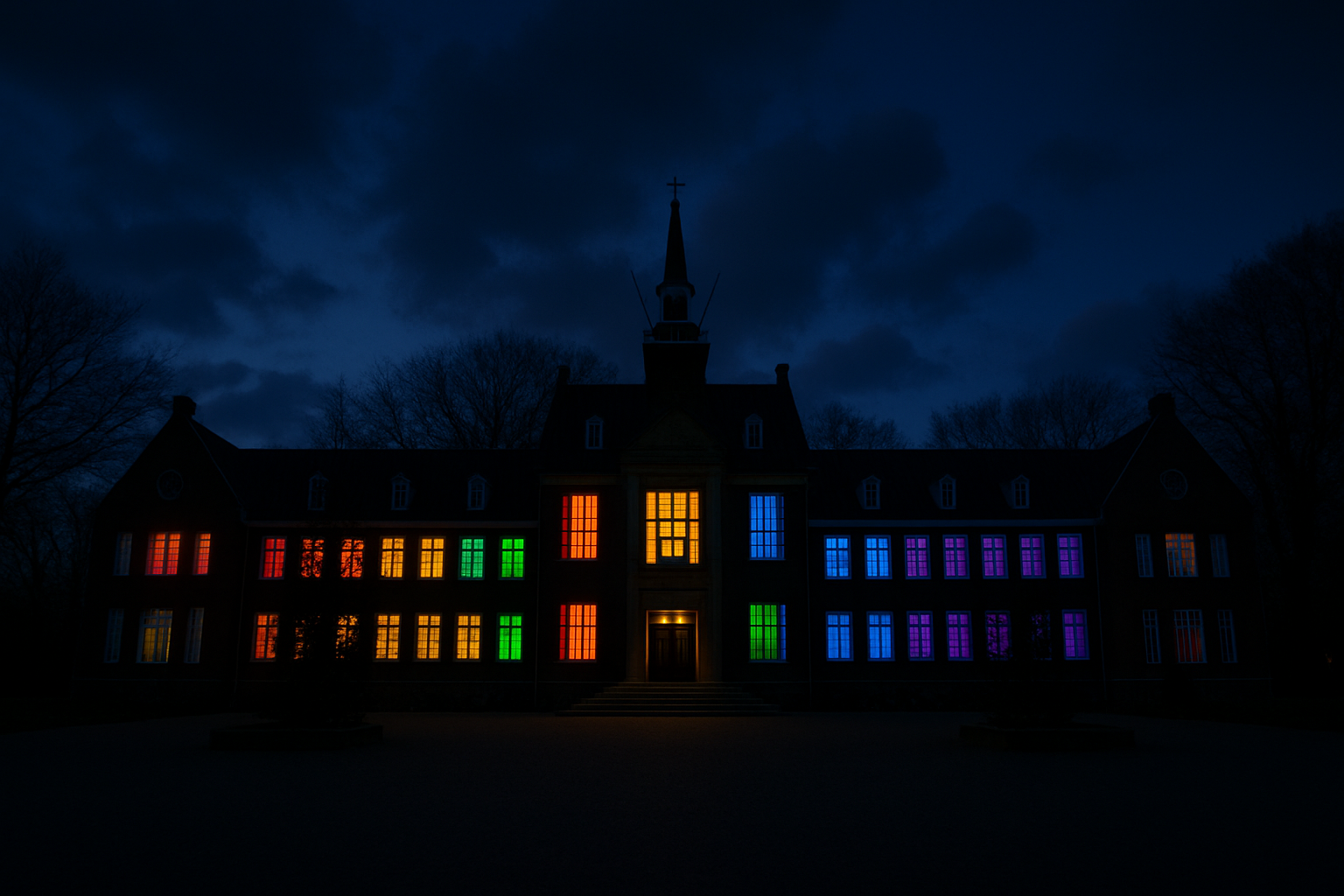 Binnen in het Oude Raadhuis in Alphen aan den Rijn brandt gekleurd licht