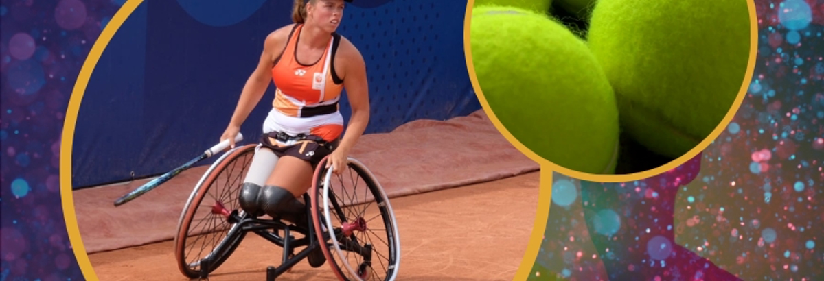 Actiefoto in een soort oorkonde van Winnaar Sportvrouw Sportgala Alphen 2024 Lizzy de Greef.