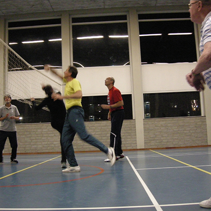 Groep 'Hart in beweging' tijdens volleybal