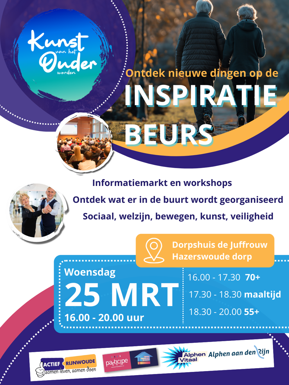 Flyer kunst van het ouder worden beurs op 25 maart