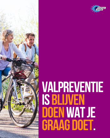 Foto van fietsende man en vrouw met melding: Valpreventie is blijven doen wat je graag doet
